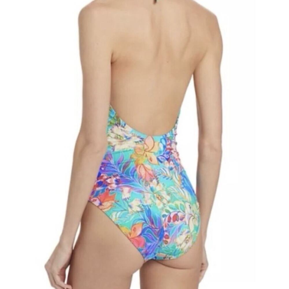 Johnny Was Size Small Helena Halter One Piece Swimsuit Blue Floral NWT $198 - Picture 2 of 11